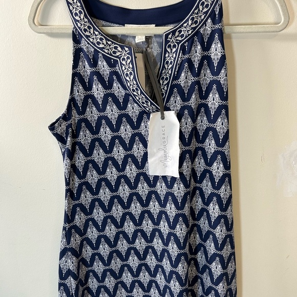 Magnolia Grace‎ Embroidered Trim Knit Dress navy blue/white Sleeveless Size S - Picture 4 of 7